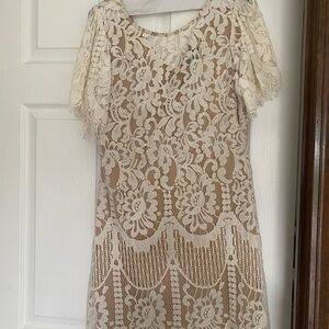 Lulu's Cream Floral Lace Mini Dress